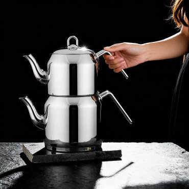 Güral 4 Parça Çelik Çaydanlık Takımı Metal Kulp - GÜRAL PORSELEN