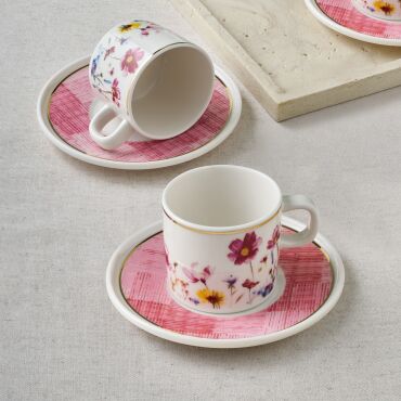 Mental 4 Parça 2 Kişilik Kahve Fincan Takımı Pembe 67092 - GÜRAL PORSELEN