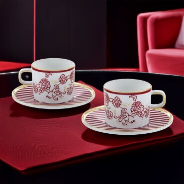 MENTAL EL DEKORU 4 PARÇA 2 KİŞİLİK KAHVE FİNCAN TAKIMI 1011 - GÜRAL PORSELEN