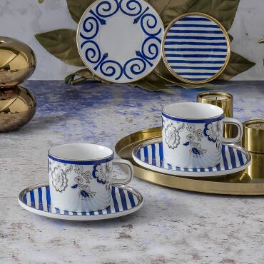 MENTAL EL DEKORU 4 PARÇA 2 KİŞİLİK KAHVE FİNCAN TAKIMI 1013 - GÜRAL PORSELEN