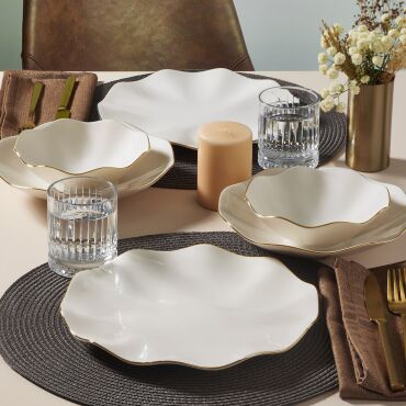 Nesrin 18 Parça 6 Kişilik Yemek Takımı Altın File 20 - GÜRAL PORSELEN