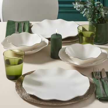 Nesrin 18 Parça 6 Kişilik Yemek Takımı Gümüş File 220 - GÜRAL PORSELEN