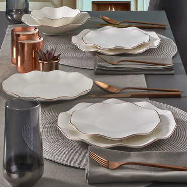 Nesrin 26 Parça 6 Kişilik Bone Yemek Takımı - Copper Bakır Mat - GÜRAL PORSELEN