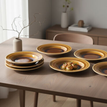 Güral 6 Adet 22 Cm Çukur Yemek Tabağı Reaktif Saura 137 - GÜRAL PORSELEN