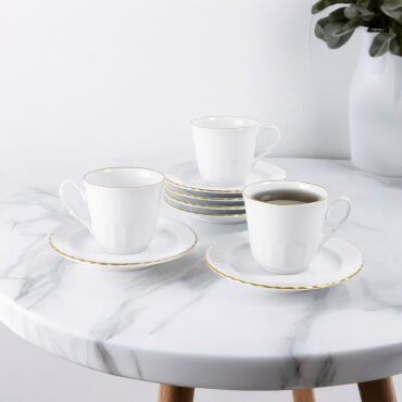 Sedef 2 Parça Tek Kişilik Çay Fincanı Mat Altın File - GÜRAL PORSELEN