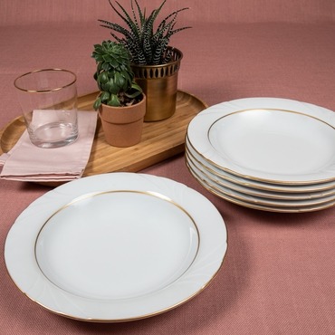 Soprano 23 Cm Çukur Yemek Tabağı 6 Adet Çift Altın Yaldız - GÜRAL PORSELEN