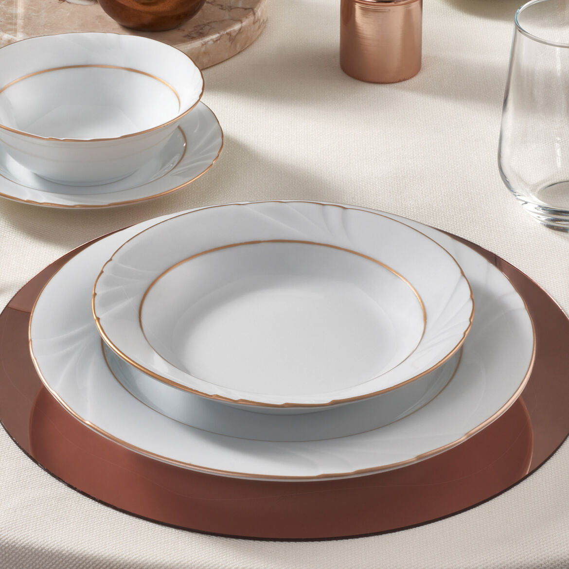 Soprano 6 Adet 19 Cm Çukur Yemek Tabağı Mat Altın Yaldız