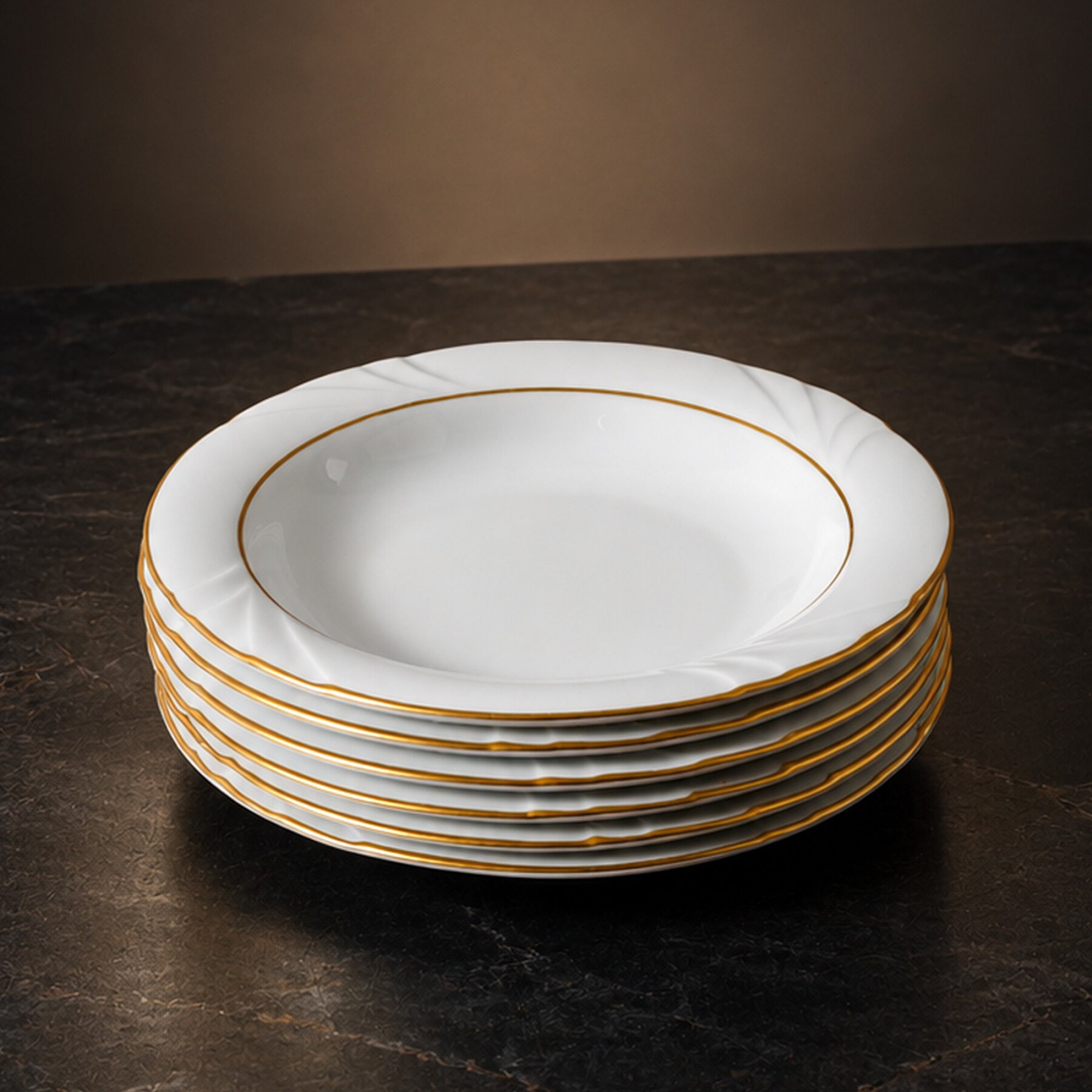Soprano 6 Adet 23 Cm Çukur Yemek Tabağı Mat Altın File - GÜRAL PORSELEN