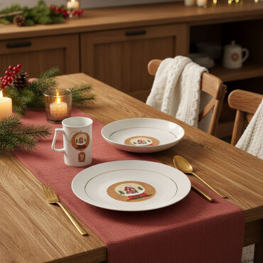 Yeni Yıl Camelia 3 Parça Tek Kişilik Bone Yemek Takımı - 6482 - GÜRAL PORSELEN