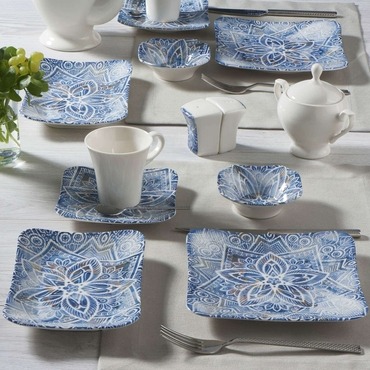 Güral Spinoza 36 Parça 6 Kişilik Kare Bone Kahvaltı Takımı - 1006 - GÜRAL PORSELEN