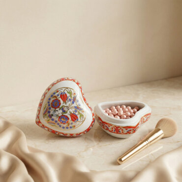 Kalp Şekilli Hand Made Porselen Dekoratif Porselen Takı Kutusu 5 Cm - GÜRAL PORSELEN