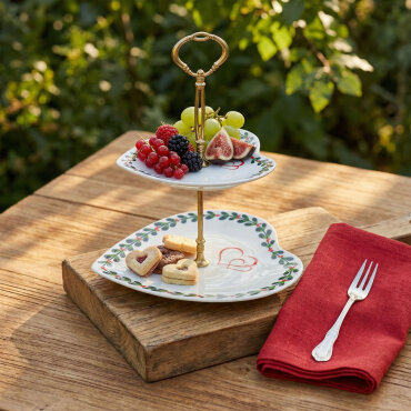 İki Katlı Dekoratif Kalp Sunumluk Kurabiyelik - GÜRAL PORSELEN