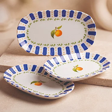 Kayısı Desenli 19 cm 3'lü Porselen Kayık Tabak Seti - GÜRAL PORSELEN