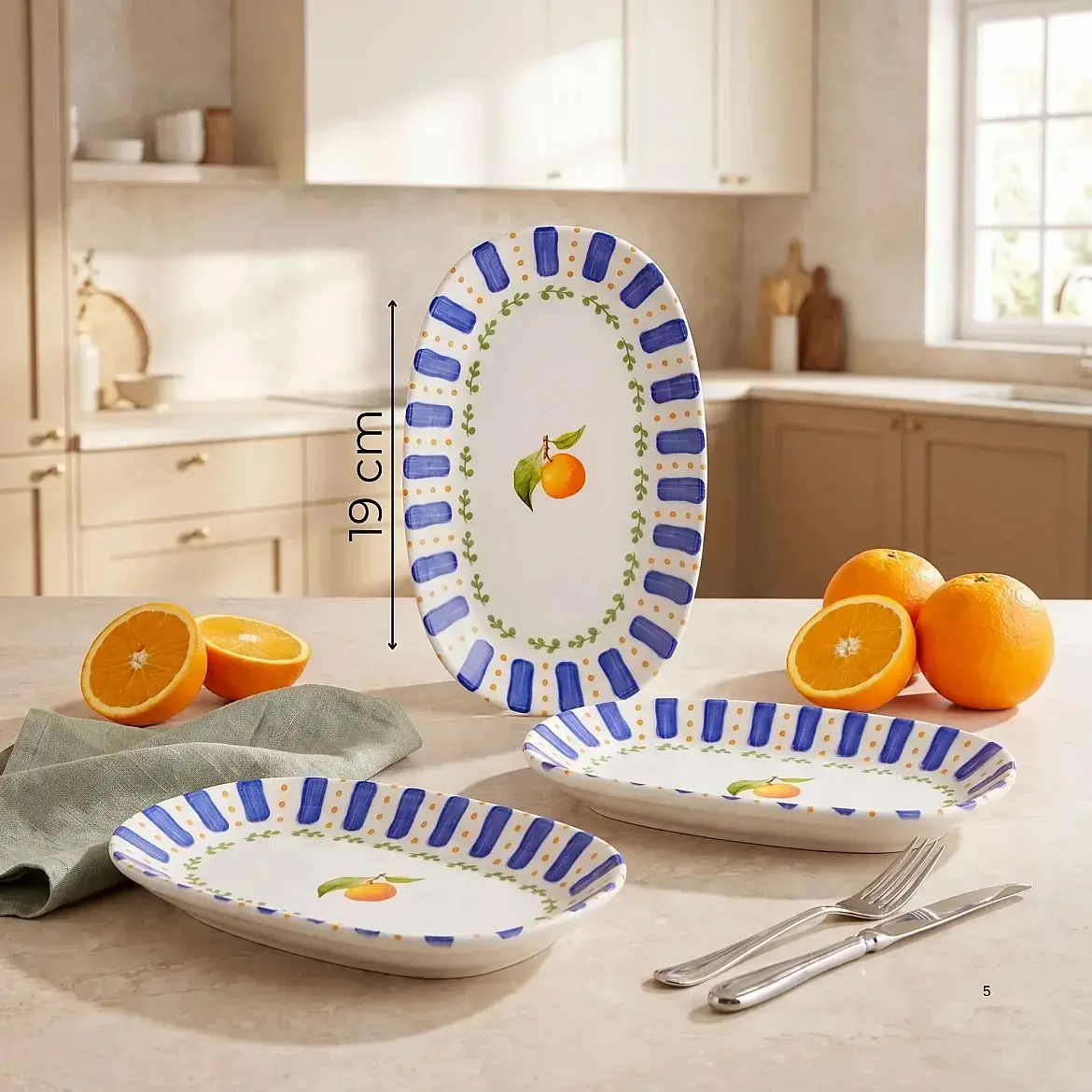 Kayısı Desenli 19 cm 3'lü Porselen Kayık Tabak Seti - GÜRAL PORSELEN (1)