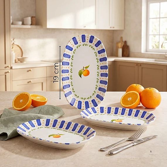 Kayısı Desenli 19 cm 3'lü Porselen Kayık Tabak Seti - 2