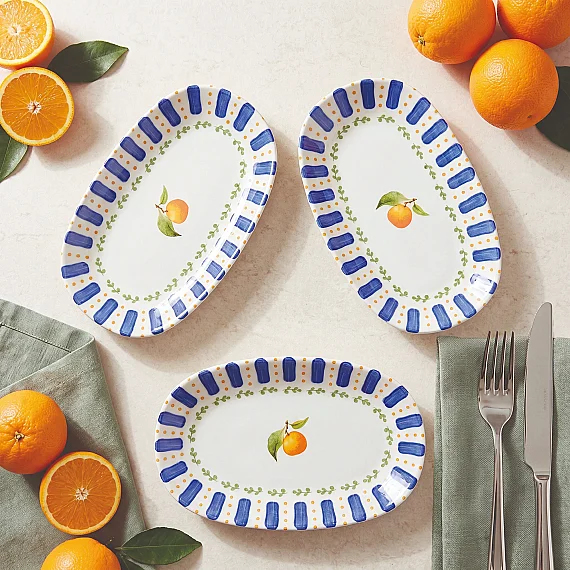 Kayısı Desenli 19 cm 3'lü Porselen Kayık Tabak Seti - 3