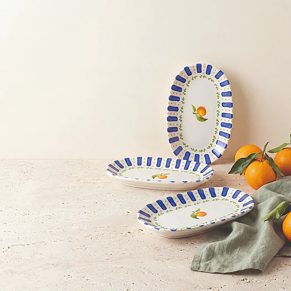 Kayısı Desenli 19 cm 3'lü Porselen Kayık Tabak Seti - 4