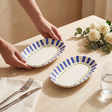Kayısı Desenli 24 cm 2'li Porselen Kayık Tabak Seti - GÜRAL PORSELEN
