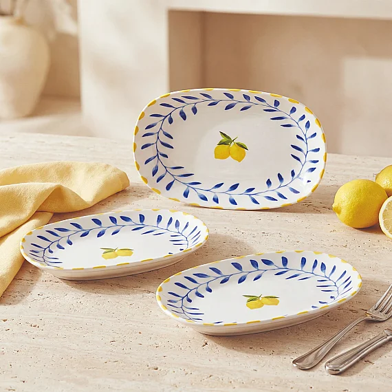 Limon Desenli 19 cm 3'lü Porselen Kayık Tabak Seti - 1