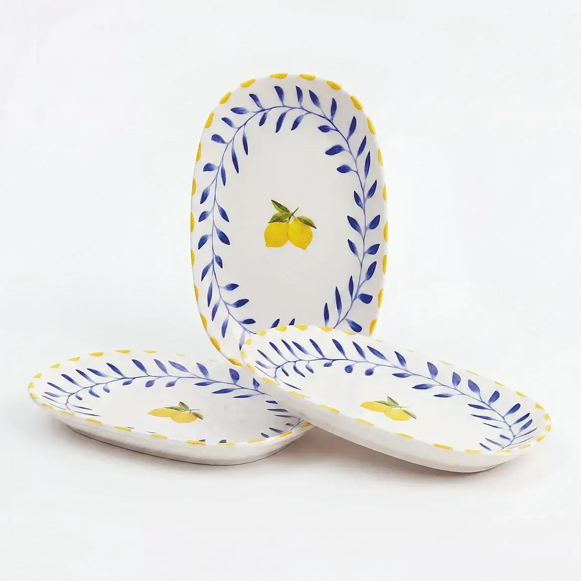 Limon Desenli 19 cm 3'lü Porselen Kayık Tabak Seti - GÜRAL PORSELEN (1)