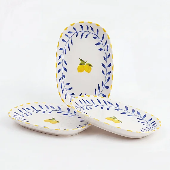 Limon Desenli 19 cm 3'lü Porselen Kayık Tabak Seti - 2