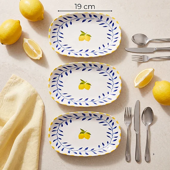 Limon Desenli 19 cm 3'lü Porselen Kayık Tabak Seti - 5