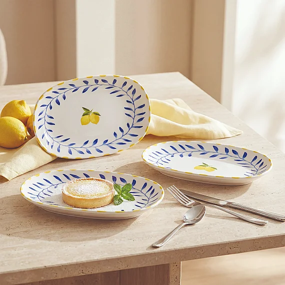 Limon Desenli 19 cm 3'lü Porselen Kayık Tabak Seti - 3