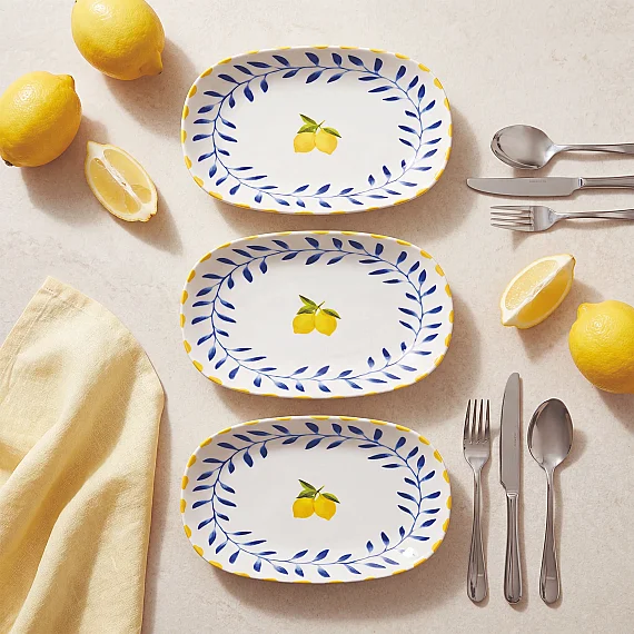 Limon Desenli 19 cm 3'lü Porselen Kayık Tabak Seti - 4