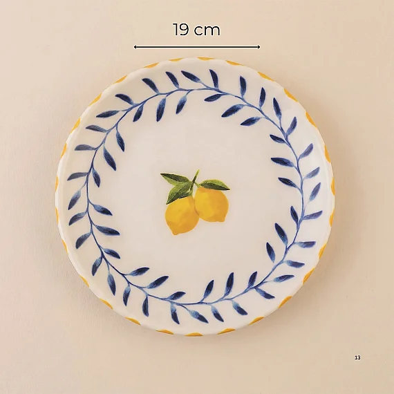 Limon Desenli 19 cm 4'lü Porselen Pasta Tabağı Seti - 1