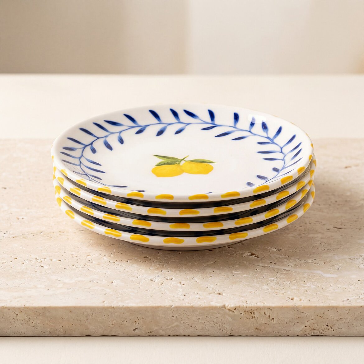 Limon Desenli 19 cm 4'lü Porselen Pasta Tabağı Seti - 4