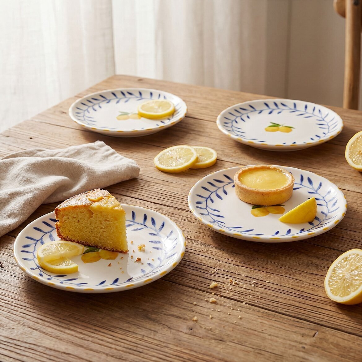 Limon Desenli 19 cm 4'lü Porselen Pasta Tabağı Seti - GÜRAL PORSELEN (1)