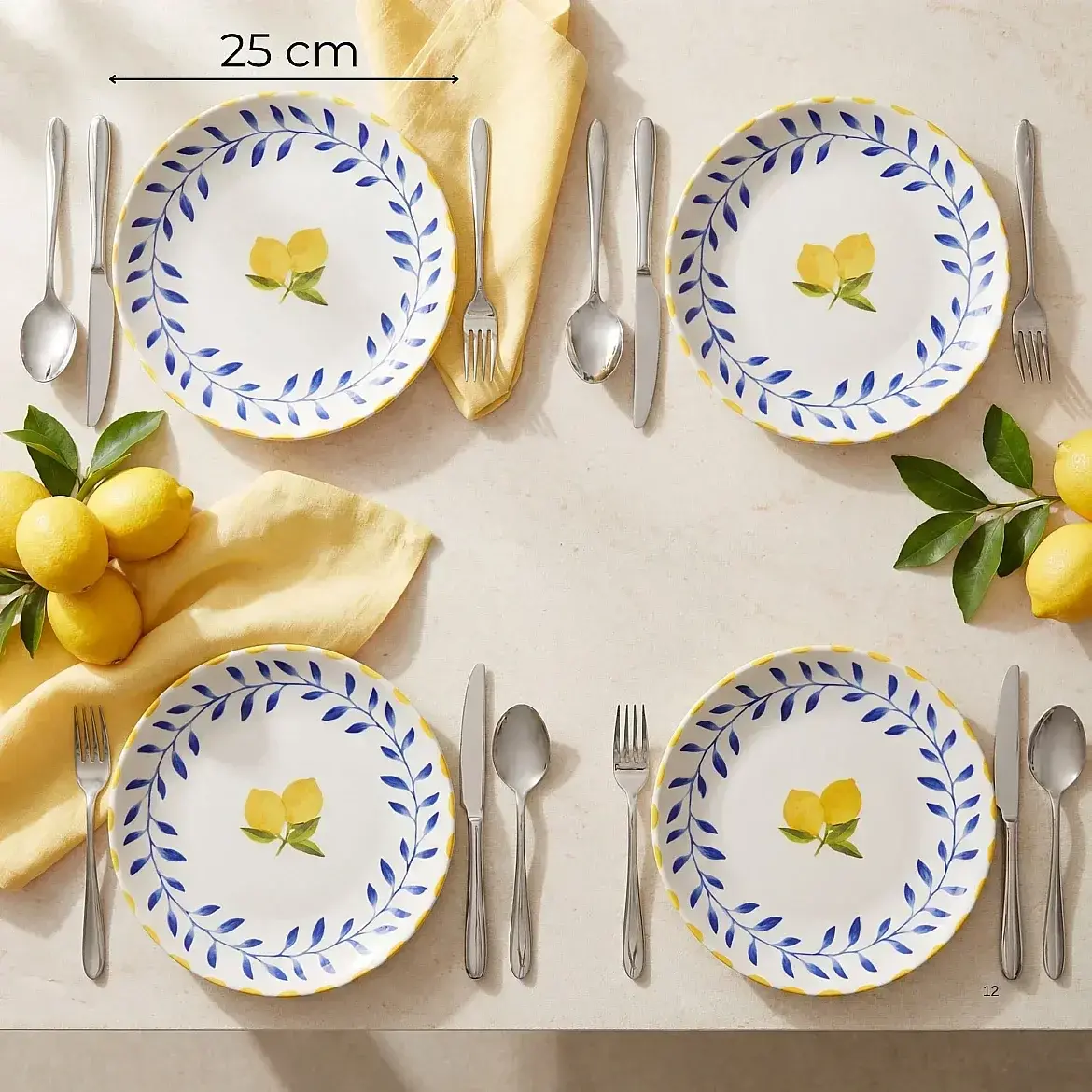 Limon Desenli 25 cm 4'lü Porselen Servis Tabağı Seti - GÜRAL PORSELEN (1)