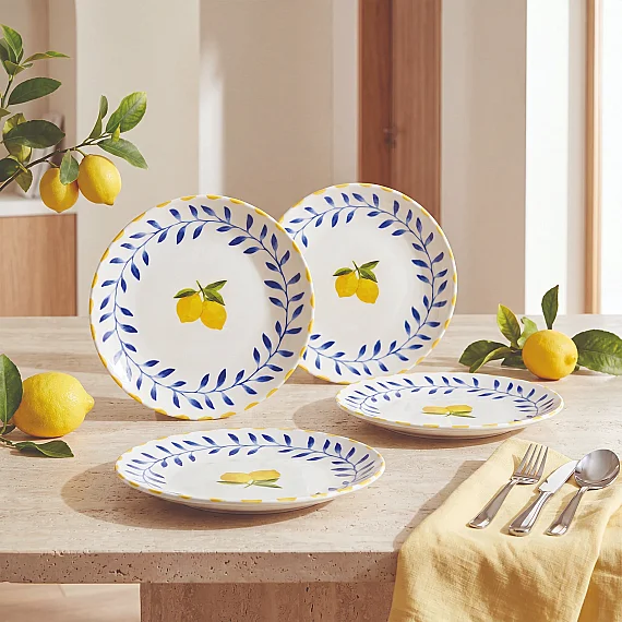 Limon Desenli 25 cm 4'lü Porselen Servis Tabağı Seti - 1