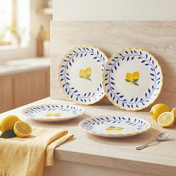Limon Desenli 25 cm 4'lü Porselen Servis Tabağı Seti - 5