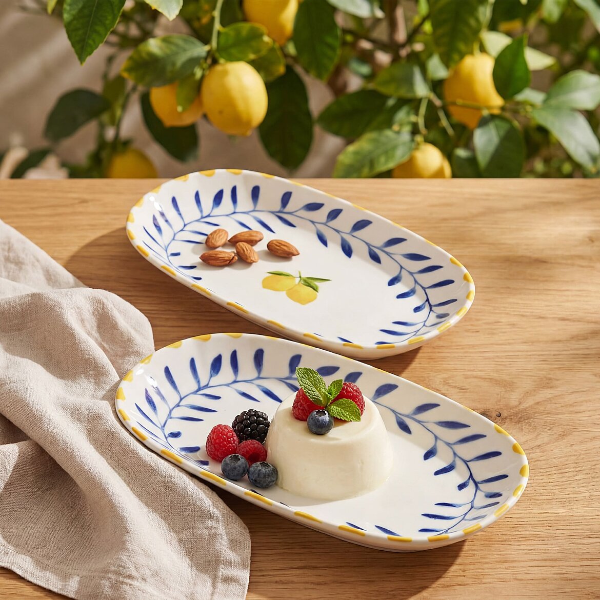 Limon Desenli 2'li 24 cm Porselen Kayık Tabak Seti