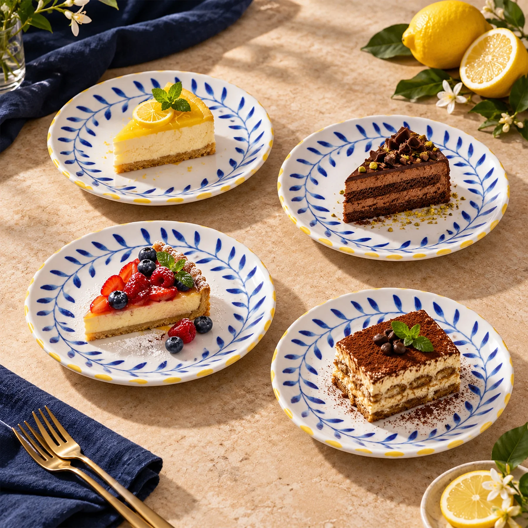Limon Desenli 4 Kişilik 21 cm Porselen Düz Tabak Seti - GÜRAL PORSELEN (1)