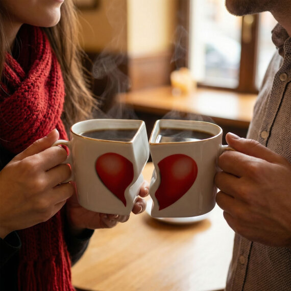 Lovers El Dekoru 2'li Kalpli Hediyelik Kutulu Kupa Seti 350 cc - 5