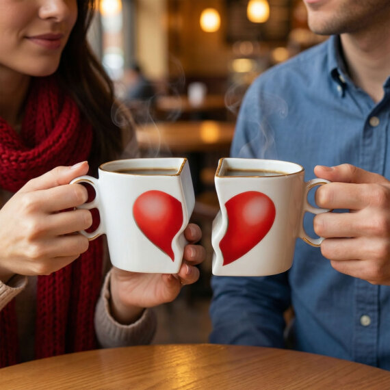 Lovers El Dekoru 2'li Kalpli Hediyelik Kutulu Kupa Seti 350 cc - 6