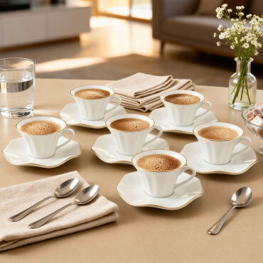 Nesrin 12 Parça 6 Kişilik Kahve Fincan Takımı Altın File - GÜRAL PORSELEN