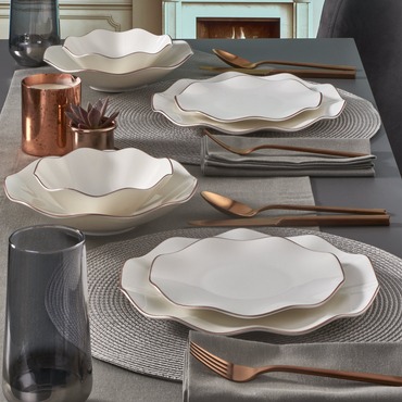 GÜRAL PORSELEN - NESRİN 24 PARÇA 6 KİŞİLİK BONE YEMEK TAKIMI - COPPER BAKIR