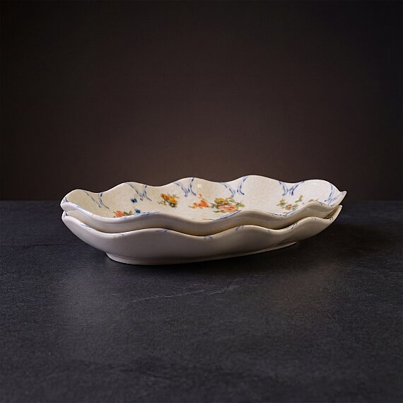 Nesrin Çiçek Desenli 24 cm 2'li Porselen Kayık Tabak Seti - 6