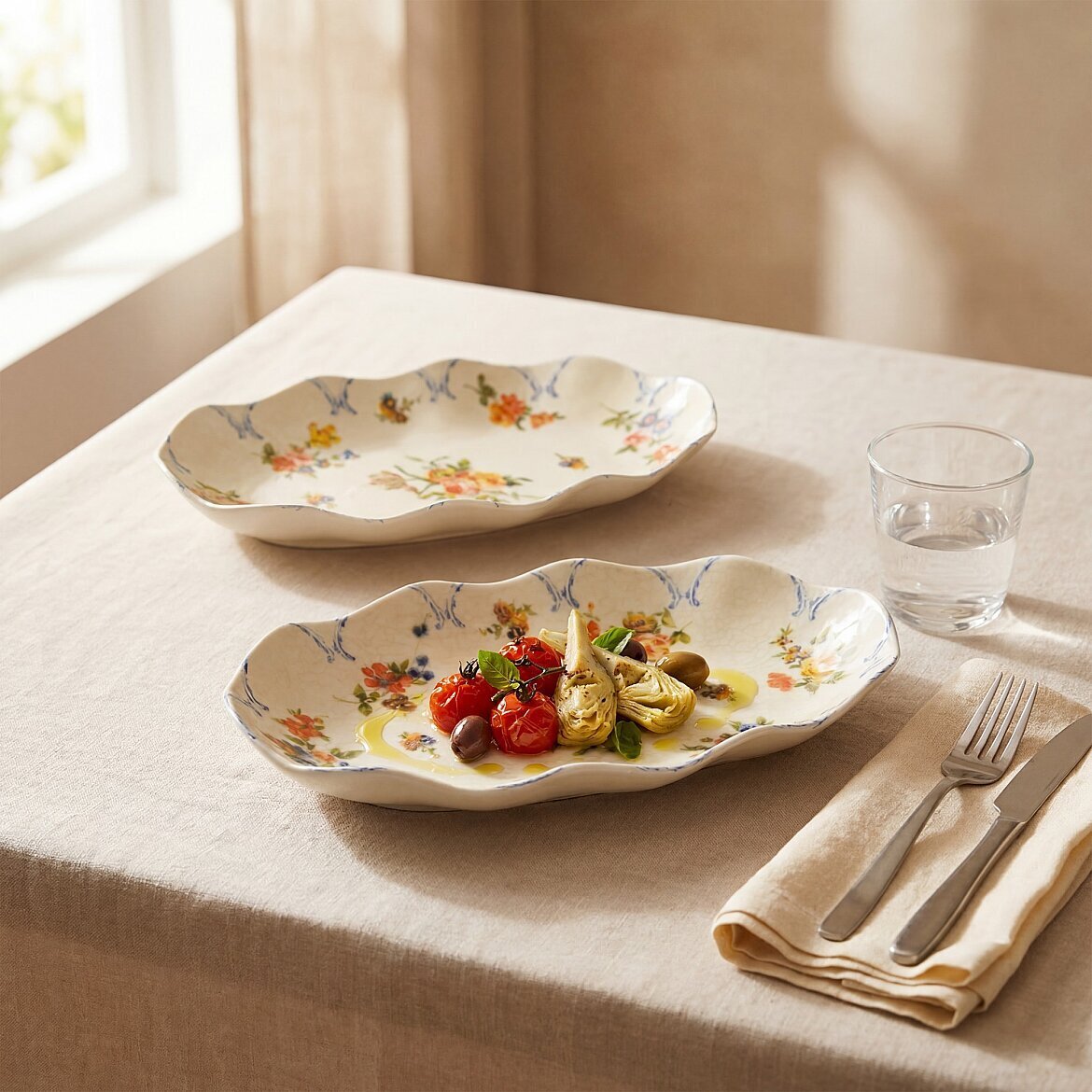 Nesrin Çiçek Desenli 24 cm 2'li Porselen Kayık Tabak Seti - GÜRAL PORSELEN (1)