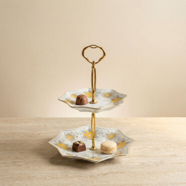 Özel Tasarım El Dekoru Yıldız Şekilli İki Katlı Dekoratif Sunumluk Kurabiyelik - GÜRAL PORSELEN