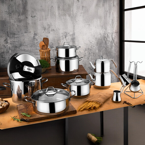 Saray 18 Parça Metal Kulplu Çelik Tencere Takımı Mk - GÜRAL PORSELEN