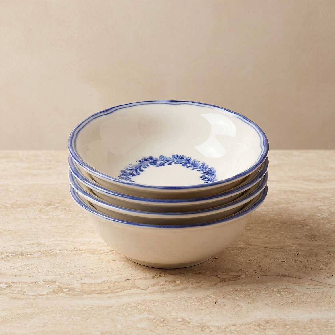 Yaprak Desenli 14 cm 4'lü Çorba ve Salata Kasesi Seti 6312 - GÜRAL PORSELEN (1)