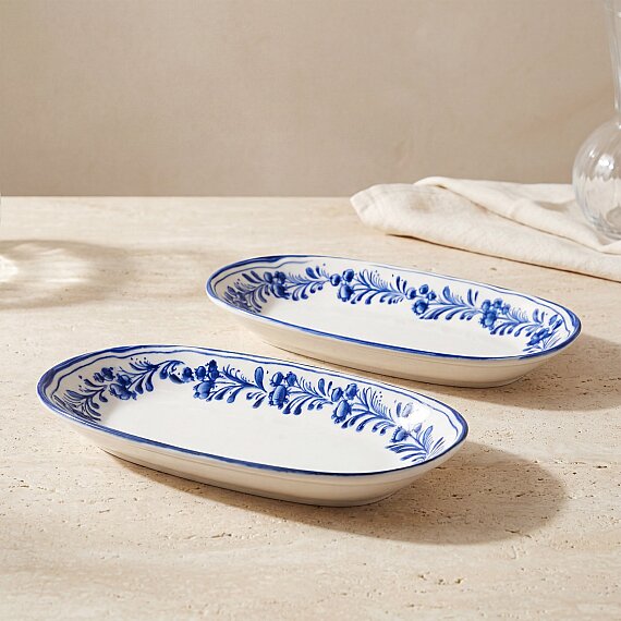 Yaprak Desenli 24 cm 2'li Porselen Kayık Tabak - 1