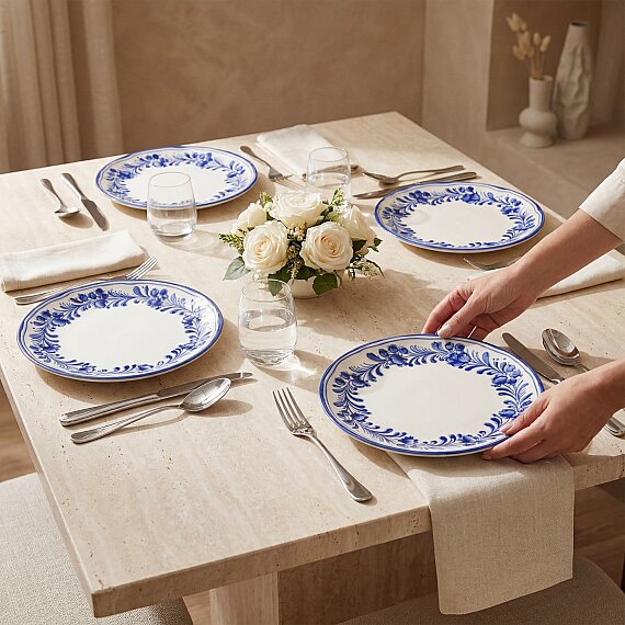 Yaprak Desenli 25 cm 4'lü Düz Servis Tabağı 6312 - 1