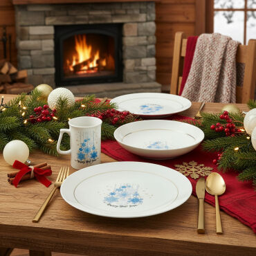 Yeni Yıl Camelia 3 Parça Tek Kişilik Bone Yemek Takımı - 6483 - GÜRAL PORSELEN