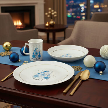 Yeni Yıl Camelia 3 Parça Tek Kişilik Bone Yemek Takımı - 6483 - GÜRAL PORSELEN