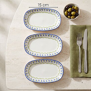 Zeytin 15 cm 3'lü Porselen Kayık Tabak Seti - GÜRAL PORSELEN